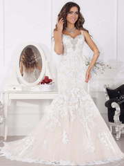 Свадебное платье SL0180. Силуэт Рыбка. Цвет Айвори / Капучино, Персик / Оранжевый. Вид 1