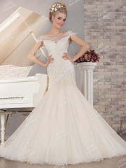 Свадебное платье KP0093. Силуэт Рыбка. Цвет Айвори / Капучино, Персик / Оранжевый. Вид 1