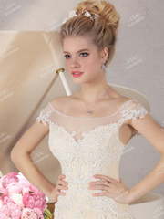 Свадебное платье KP0093. Силуэт Рыбка. Цвет Айвори / Капучино, Персик / Оранжевый. Вид 2