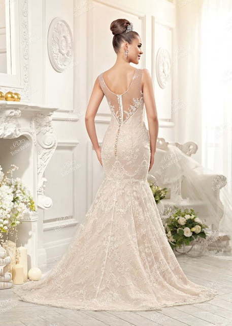 Свадебное платье EV016. Силуэт Рыбка. Цвет Айвори / Капучино, Персик / Оранжевый. Вид 2