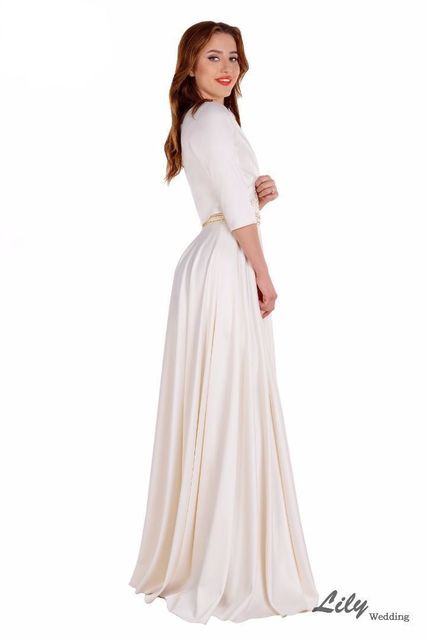 Свадебное платье 5134. Силуэт Прямое. Цвет Айвори / Капучино, Белый / Молочный. Вид 3