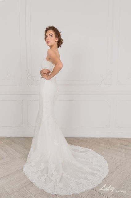 Свадебное платье 2030. Силуэт Рыбка, Прямое. Цвет Белый / Молочный. Вид 4