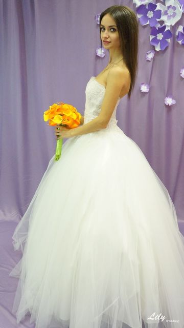 Свадебное платье 2038. Силуэт Пышное. Цвет Айвори / Капучино, Белый / Молочный. Вид 3