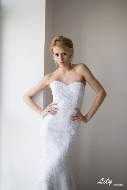 Свадебное платье 3022. Силуэт Рыбка, Прямое. Цвет Белый / Молочный. Вид 3