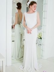 Свадебное платье 4004. Силуэт Прямое, Рыбка. Цвет Белый / Молочный, Пепельный / Металлик. Вид 1