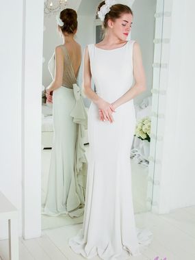 Свадебное платье 4004. Силуэт Прямое, Рыбка. Цвет Белый / Молочный, Пепельный / Металлик. Вид 1