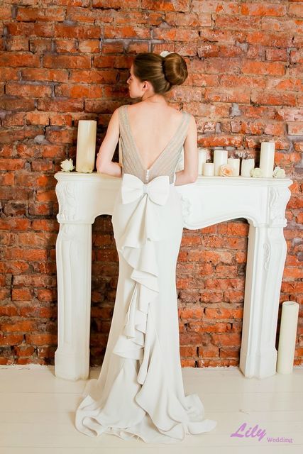 Свадебное платье 4004. Силуэт Рыбка, Прямое. Цвет Белый / Молочный, Пепельный / Металлик. Вид 2