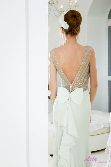 Свадебное платье 4004. Силуэт Рыбка, Прямое. Цвет Белый / Молочный, Пепельный / Металлик. Вид 3