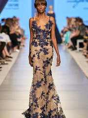 Свадебное платье BARRY. Силуэт Рыбка. Цвет Айвори / Капучино, Голубой / Синий. Вид 1