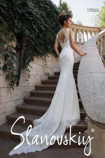 Свадебное платье 17003. Силуэт Рыбка, Прямое. Цвет Белый / Молочный. Вид 2