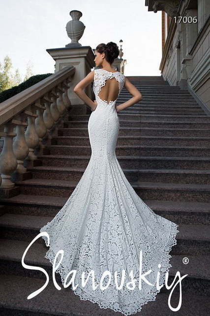 Свадебное платье 17006. Силуэт Рыбка. Цвет Белый / Молочный. Вид 2