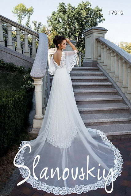 Свадебное платье 17010. Силуэт Рыбка, Прямое. Цвет Белый / Молочный. Вид 2