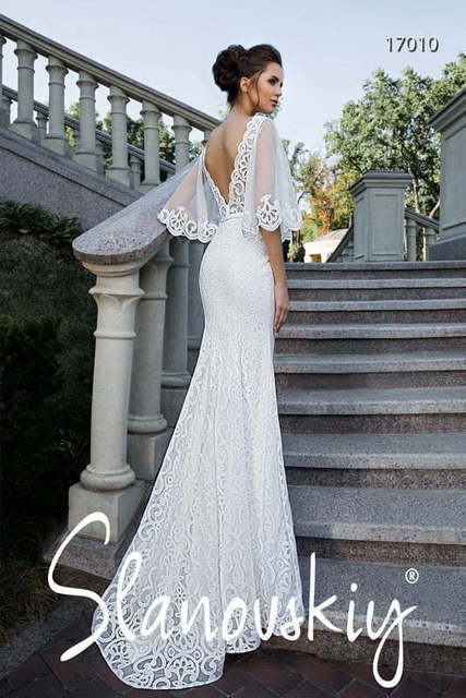 Свадебное платье 17010. Силуэт Рыбка, Прямое. Цвет Белый / Молочный. Вид 3