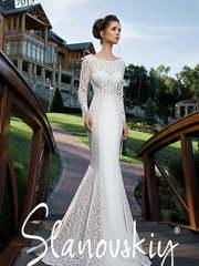 Свадебное платье 17012. Силуэт Рыбка. Цвет Белый / Молочный. Вид 1