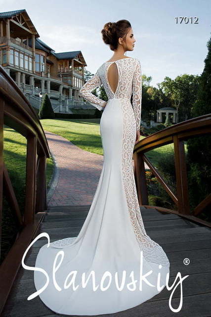 Свадебное платье 17012. Силуэт Рыбка. Цвет Белый / Молочный. Вид 2