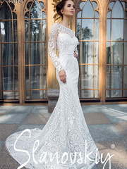 Свадебное платье 17014. Силуэт Рыбка. Цвет Белый / Молочный. Вид 1