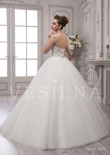 Свадебное платье 4028. Силуэт Пышное. Цвет Айвори / Капучино, Белый / Молочный. Вид 2