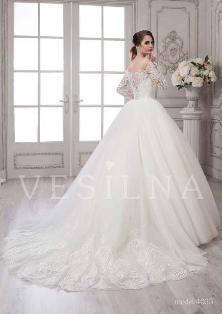 Свадебное платье 4033. Силуэт Пышное. Цвет Айвори / Капучино, Белый / Молочный. Вид 2