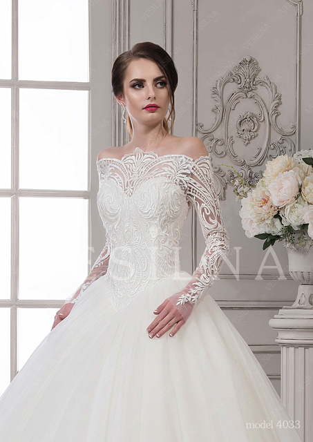 Свадебное платье 4033. Силуэт Пышное. Цвет Айвори / Капучино, Белый / Молочный. Вид 3