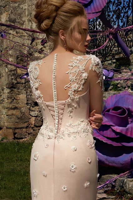 Свадебное платье Gina. Силуэт Рыбка, Прямое. Цвет Айвори / Капучино, Персик / Оранжевый, оттенки Розового. Вид 3