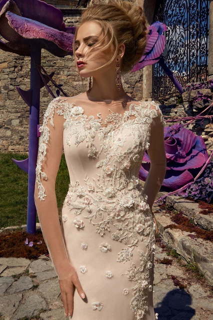 Свадебное платье Gina. Силуэт Рыбка, Прямое. Цвет Айвори / Капучино, Персик / Оранжевый, оттенки Розового. Вид 4