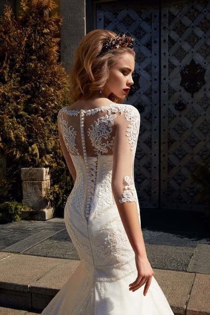 Свадебное платье Leslie. Силуэт Рыбка. Цвет Айвори / Капучино, Белый / Молочный. Вид 3