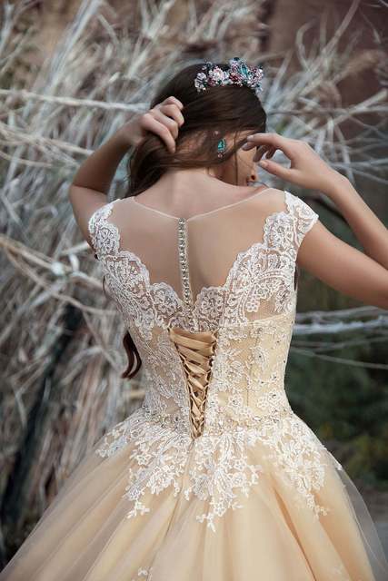 Свадебное платье Morin. Силуэт Пышное. Цвет Айвори / Капучино, Персик / Оранжевый. Вид 3