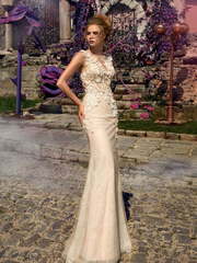 Свадебное платье Ophelia. Силуэт Прямое, Рыбка. Цвет Айвори / Капучино, Персик / Оранжевый. Вид 1