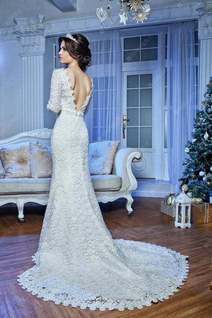 Свадебное платье K35065. Силуэт Рыбка, Прямое. Цвет Белый / Молочный. Вид 2