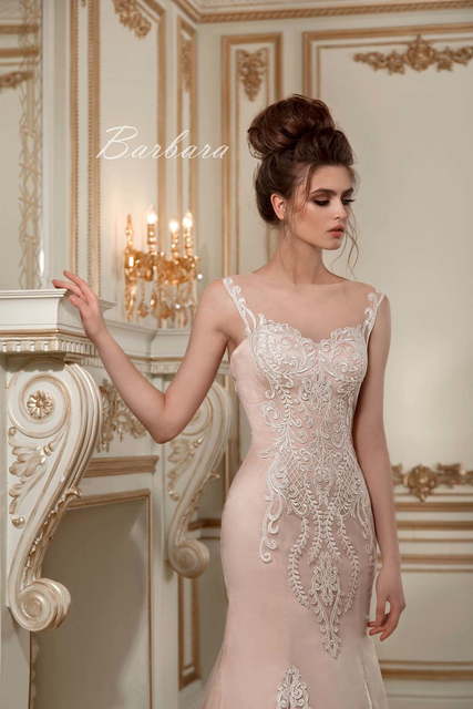 Свадебное платье Barbara. Силуэт Рыбка. Цвет Айвори / Капучино, оттенки Розового. Вид 4