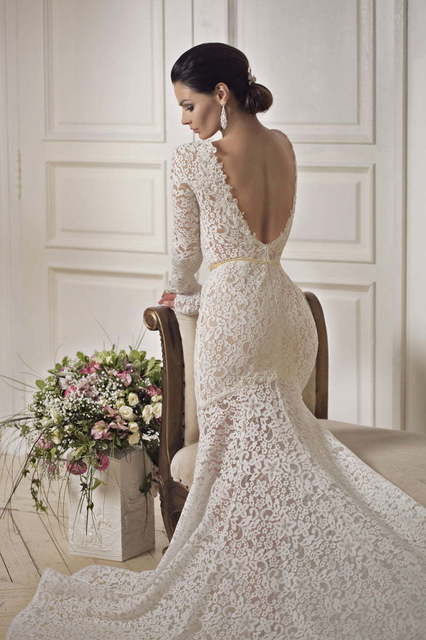 Свадебное платье Gemila couture. Силуэт Рыбка, Прямое. Цвет Айвори / Капучино, Белый / Молочный. Вид 2