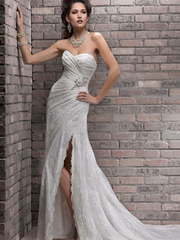 Свадебное платье M010. Силуэт Прямое, Рыбка. Цвет Белый / Молочный, Пепельный / Металлик. Вид 1