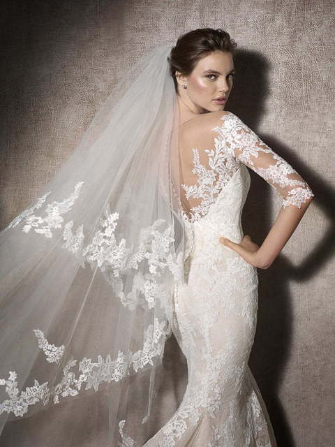 Свадебное платье Maite. Силуэт Рыбка. Цвет Айвори / Капучино, Белый / Молочный. Вид 3