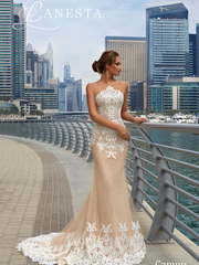 Свадебное платье Campo. Силуэт Рыбка. Цвет Айвори / Капучино, Персик / Оранжевый. Вид 1