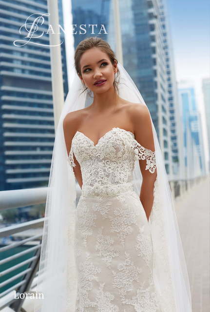 Свадебное платье Lorian. Силуэт Рыбка. Цвет Айвори / Капучино, Белый / Молочный. Вид 3