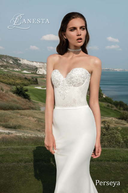 Свадебное платье Perseya. Силуэт Рыбка, Прямое. Цвет Белый / Молочный. Вид 2