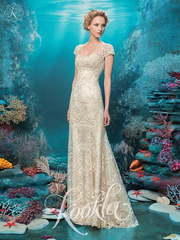 Свадебное платье Аселина. Силуэт Прямое, Греческий. Цвет Айвори / Капучино, Персик / Оранжевый. Вид 1