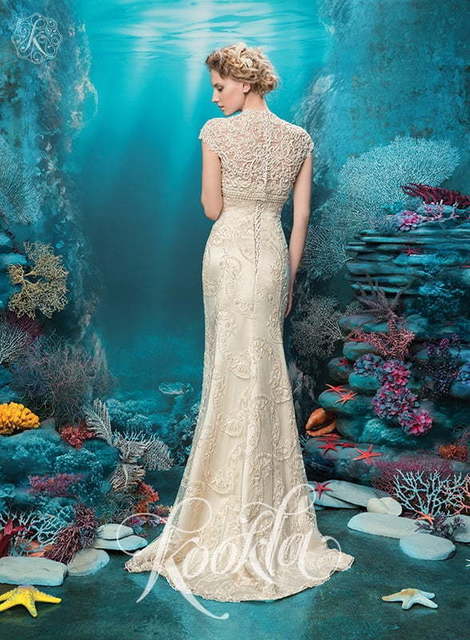 Свадебное платье Аселина. Силуэт Греческий, Прямое. Цвет Айвори / Капучино, Персик / Оранжевый. Вид 2