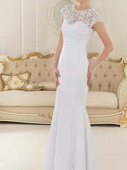 Свадебное платье T0035. Силуэт Прямое, Рыбка. Цвет Белый / Молочный. Вид 1