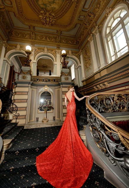 Свадебное платье Amale. Силуэт Рыбка, Прямое. Цвет Красный / Марсала. Вид 2