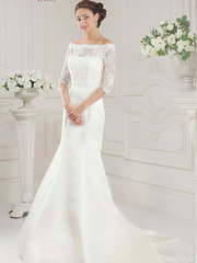 Свадебное платье 210. Силуэт Рыбка. Цвет Белый / Молочный. Вид 1