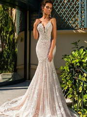 Свадебное платье Fler. Силуэт Рыбка. Цвет Айвори / Капучино, оттенки Розового. Вид 1