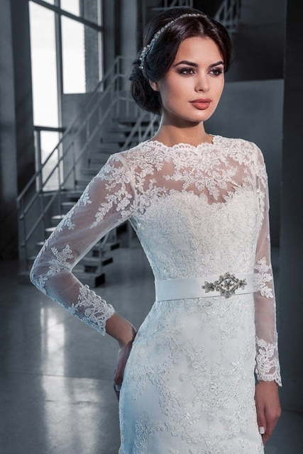 Свадебное платье 14214. Силуэт Рыбка. Цвет Белый / Молочный. Вид 2