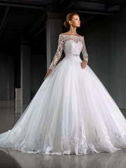 Свадебное платье 14175. Силуэт Пышное. Цвет Белый / Молочный. Вид 1
