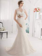 Свадебное платье Dinara. Силуэт Рыбка. Цвет Айвори / Капучино. Вид 1