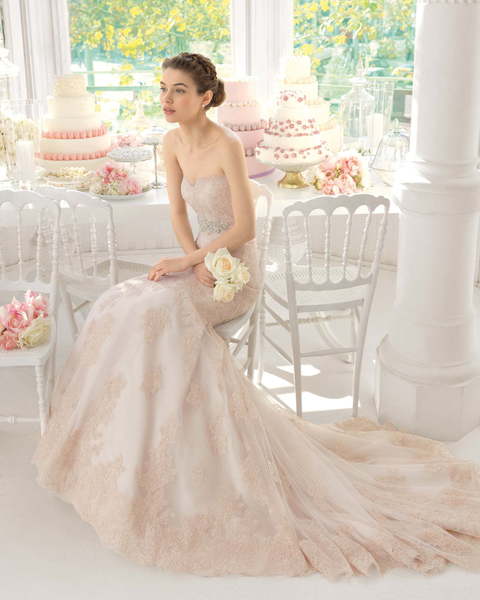 Свадебное платье Amelie. Силуэт Рыбка. Цвет Айвори / Капучино, оттенки Розового. Вид 3