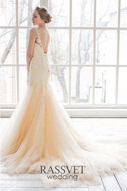 Свадебное платье Мишель. Силуэт Рыбка. Цвет Айвори / Капучино, Персик / Оранжевый. Вид 2