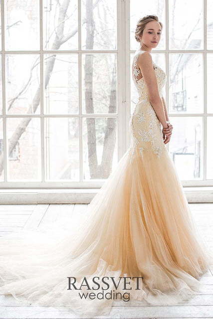 Свадебное платье Мишель. Силуэт Рыбка. Цвет Айвори / Капучино, Персик / Оранжевый. Вид 6