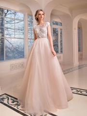 Свадебное платье Avis. Силуэт А-силуэт. Цвет Айвори / Капучино, Персик / Оранжевый, оттенки Розового. Вид 1