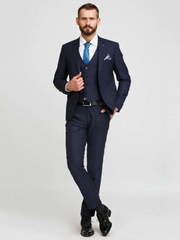 Однобортный, Тройка Свадебный костюм-тройка темно-синий в клетку от Салон мужских костюмов Patrik Man 2